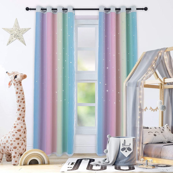 MingshanAncient Curtains For Girls Bedroom 84 Inches Length Stars Cut